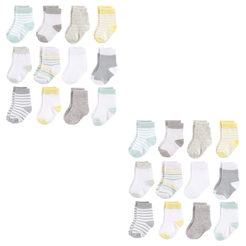Hudson Baby Cotton Rich Newborn and Terry Socks, Neutral Stripe 24-Piece