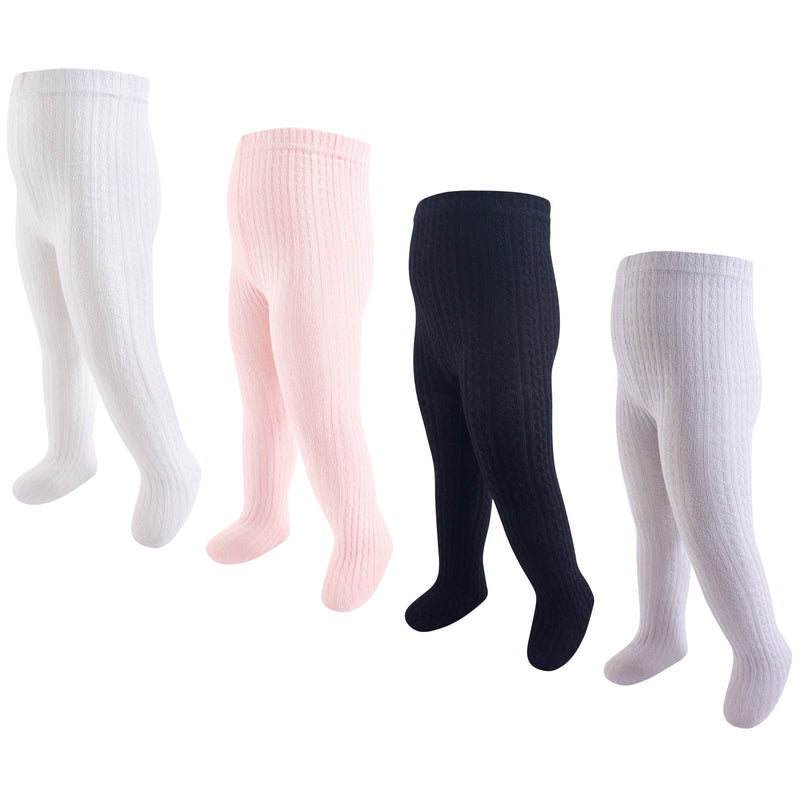 Hudson Baby Cotton Rich Tights, Light Pink Black Cableknit