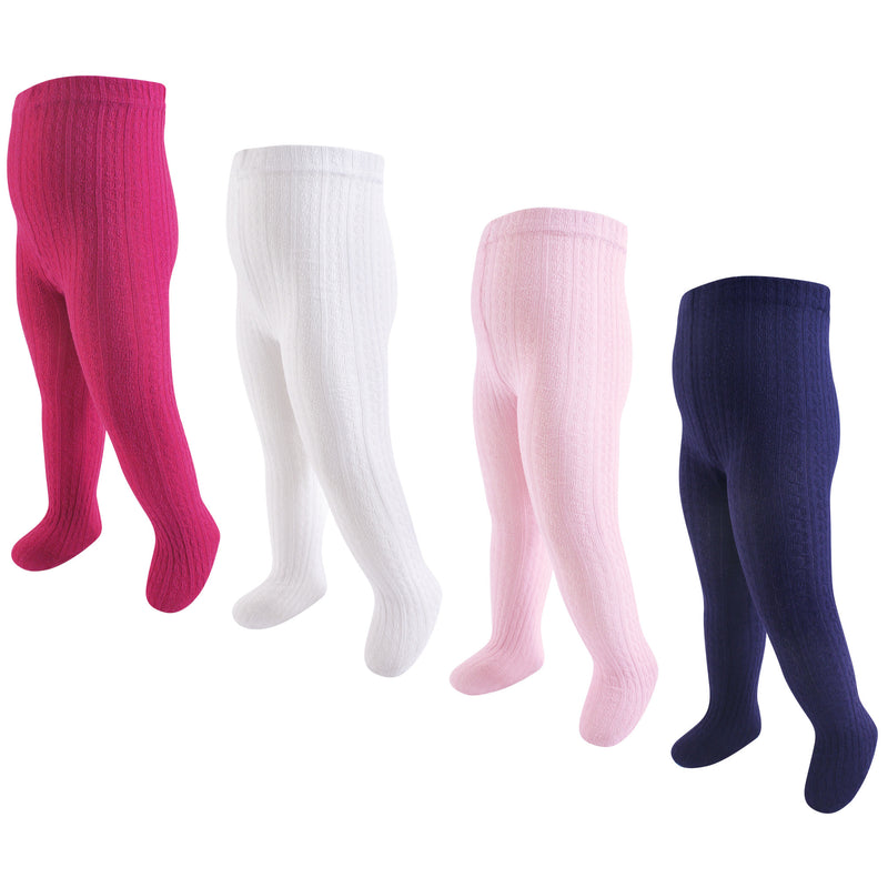 Hudson Baby Cotton Rich Tights, Cream Pink Cableknit