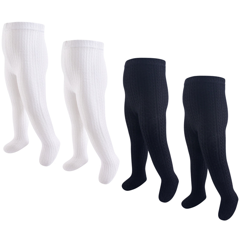 Hudson Baby Cotton Rich Tights, Black White Cableknit