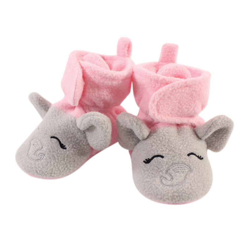 Hudson Baby Cozy Fleece Booties, Pink Gray Elephant