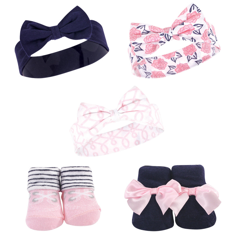 Hudson Baby Headband and Socks Set, Pink Nautical