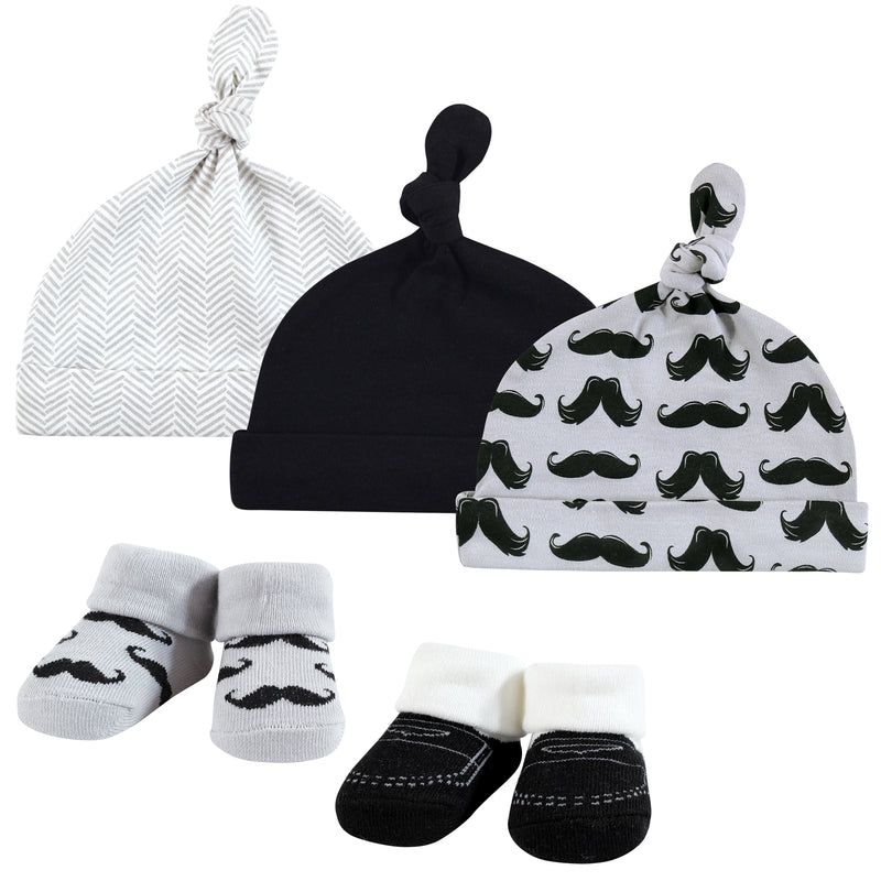 Hudson Baby Cap and Socks Set, Mustache