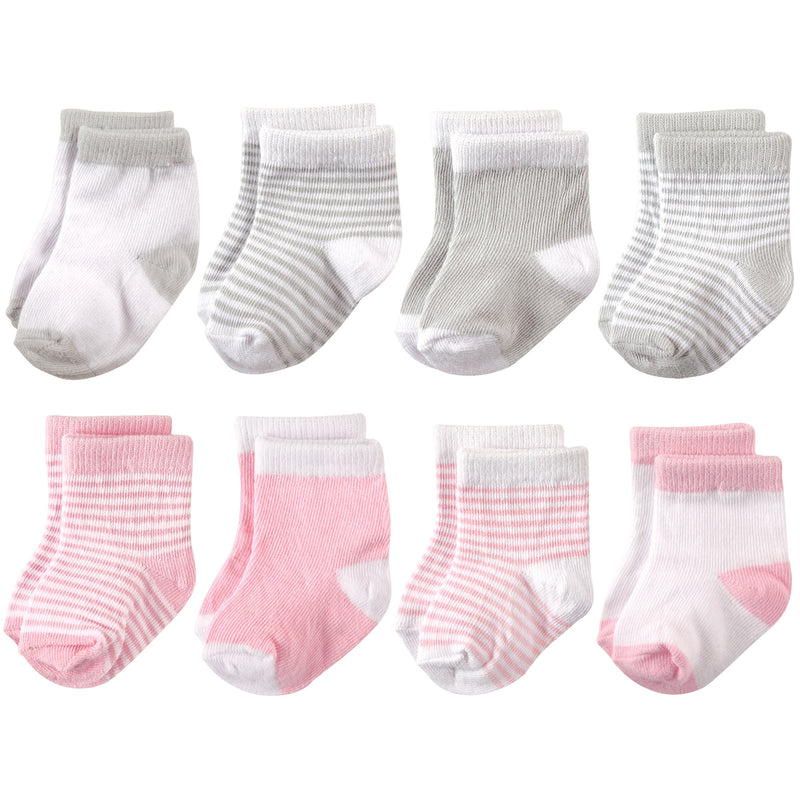 Hudson Baby Cotton Rich Newborn and Terry Socks, Light Pink Gray