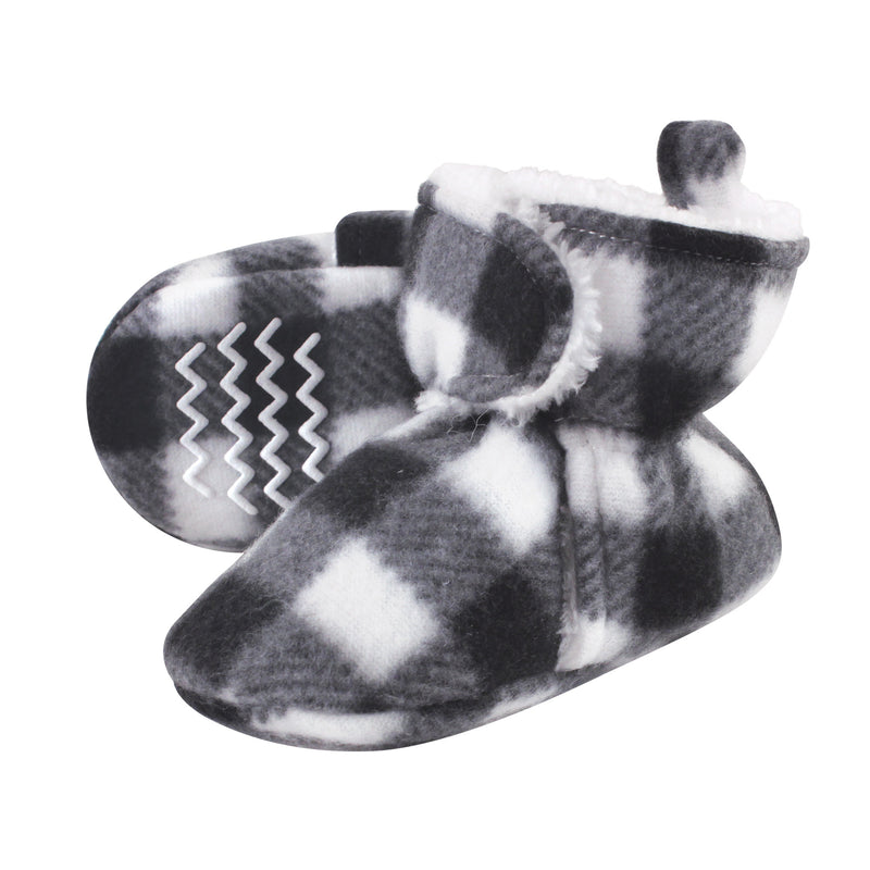 Hudson Baby Cozy Fleece and Sherpa Booties, Black White Plaid