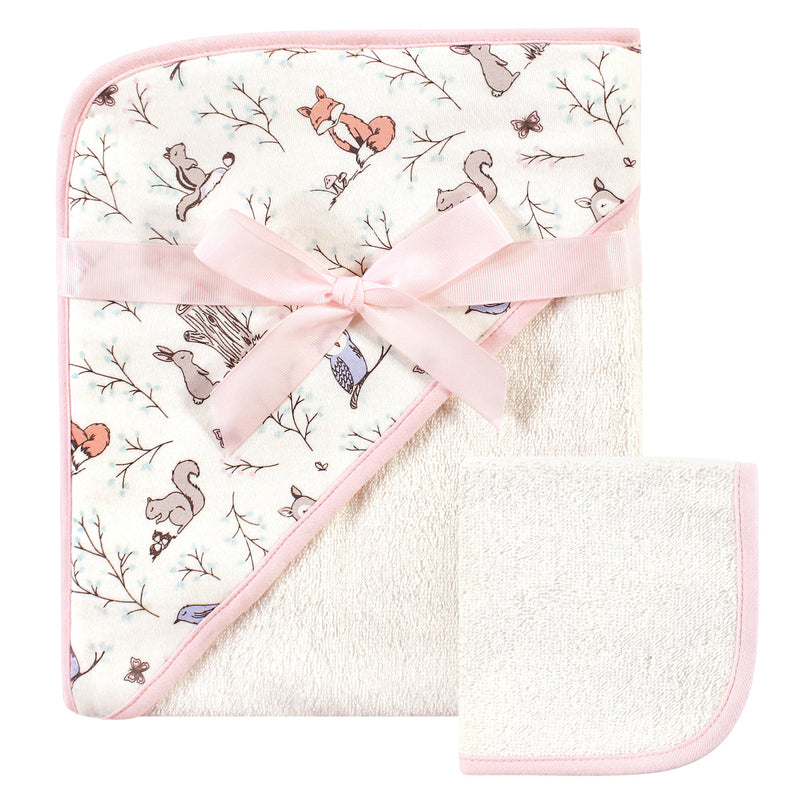Hudson Baby Cotton Hooded Towel and Washcloth, Enchanted Forest