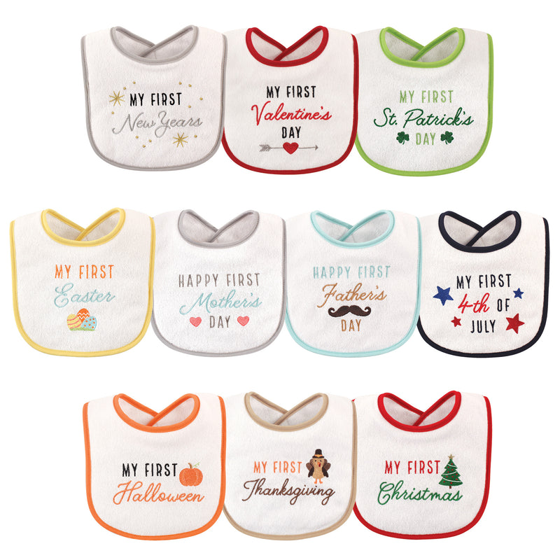 Hudson Baby Cotton Terry Drooler Bibs with Fiber Filling, Neutral Holiday