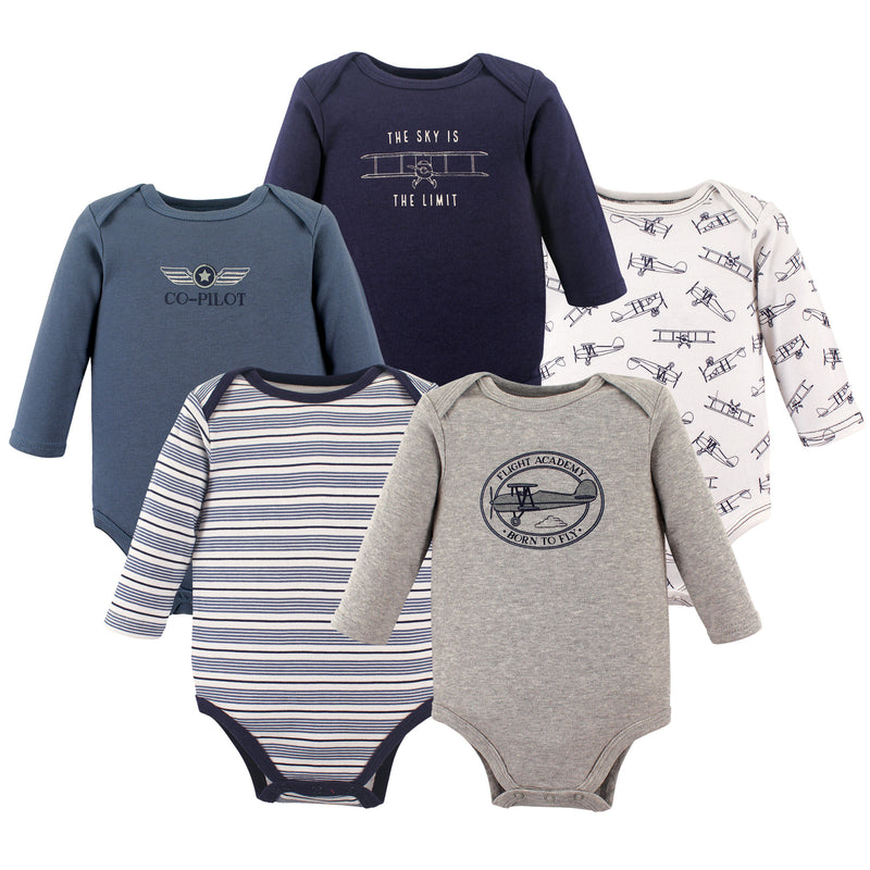 Hudson Baby Cotton Long-Sleeve Bodysuits, Aviation