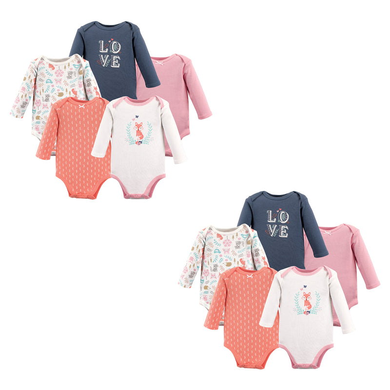 Hudson Baby Cotton Long-Sleeve Bodysuits, Woodland Fox 10-Piece