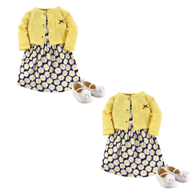 Hudson Baby Cotton Dress, Cardigan and Shoe Set, Daisy 6-Piece