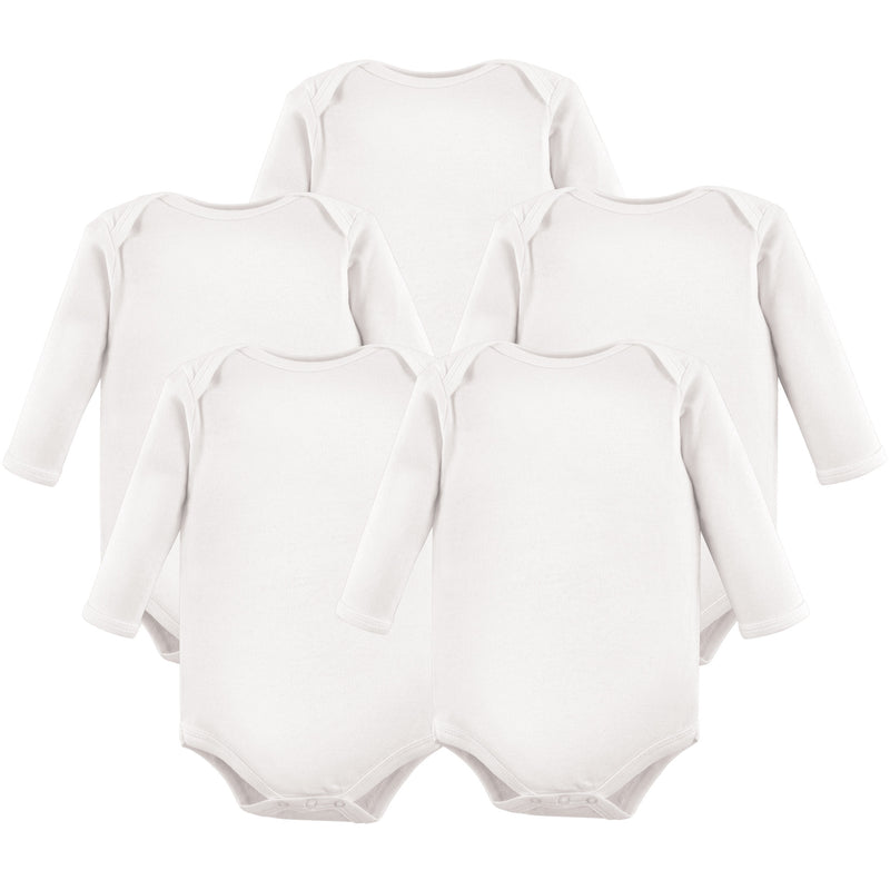 Hudson Baby Cotton Long-Sleeve Bodysuits, White