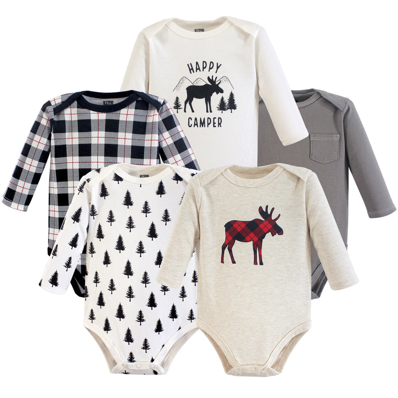 Hudson Baby Cotton Long-Sleeve Bodysuits, Moose 5-Pack