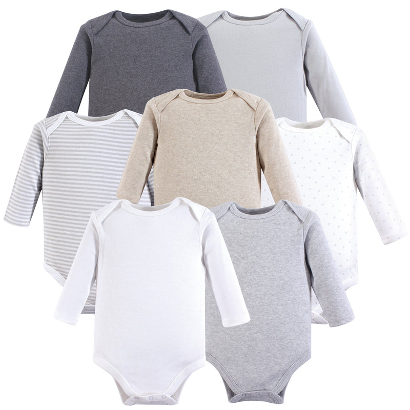 Hudson Baby Cotton Long-Sleeve Bodysuits, Neutral Basic