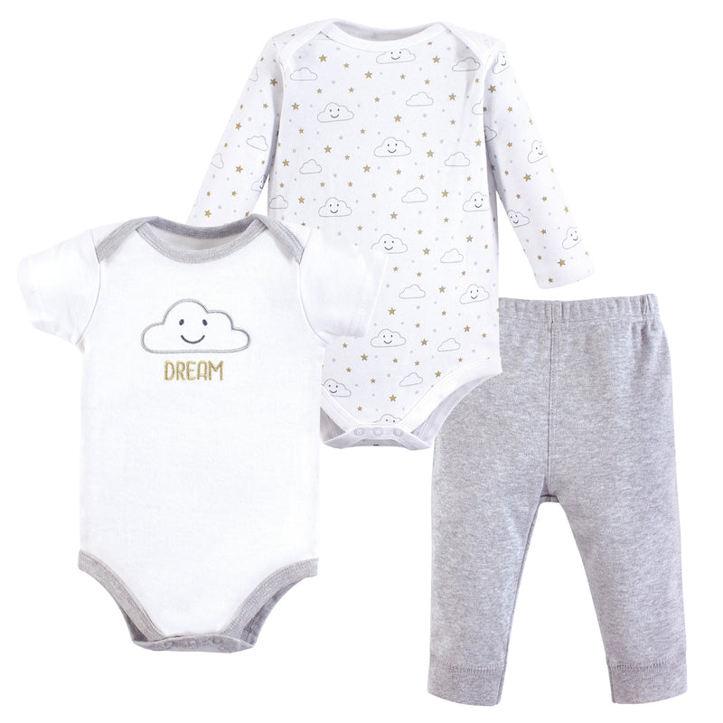Hudson Baby Cotton Bodysuit and Pant Set, Gray Clouds
