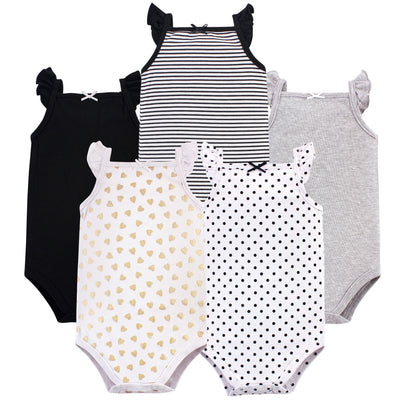 Hudson Baby Cotton Sleeveless Bodysuits, Basic Black Gold