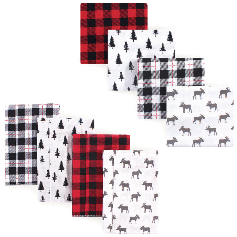 Hudson Baby Cotton Flannel Burp Cloths and Receiving Blankets, 8-Piece, Moose
