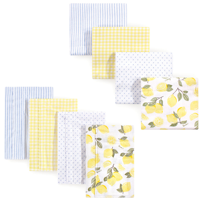 Hudson Baby Cotton Flannel Burp Cloths and Receiving Blankets, 8-Piece, Lemons