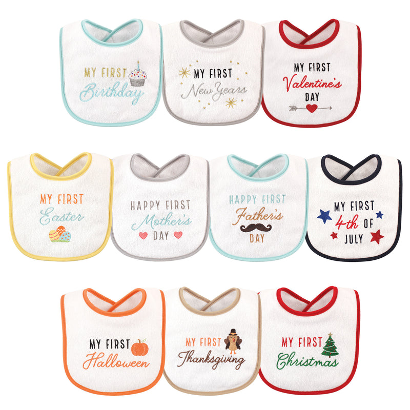 Hudson Baby Cotton Terry Drooler Bibs with Fiber Filling, Holiday Birthday