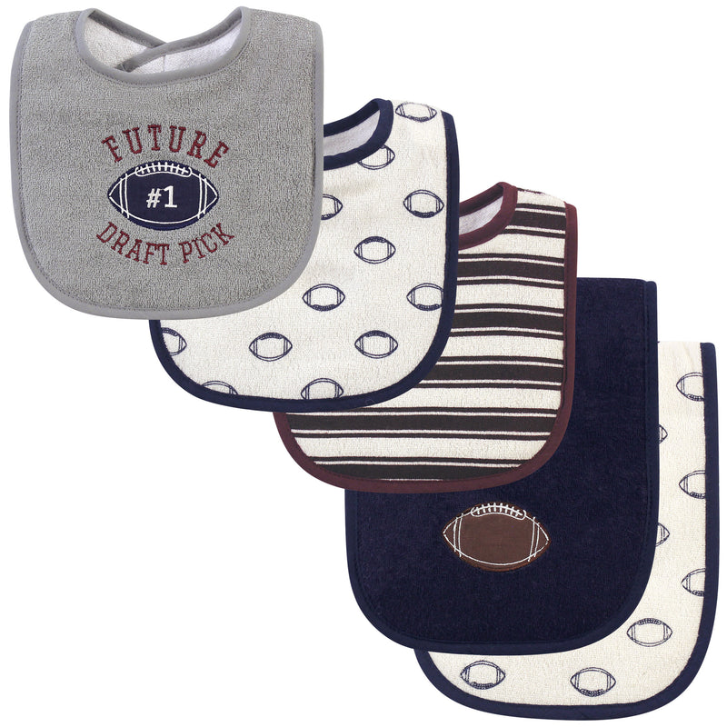 Hudson Baby Cotton Terry Bib and Burp Cloth Set, Football