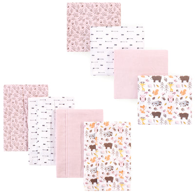 Hudson Baby Cotton Flannel Burp Cloths and Receiving Blankets, 8-Piece, Girl Pinecone