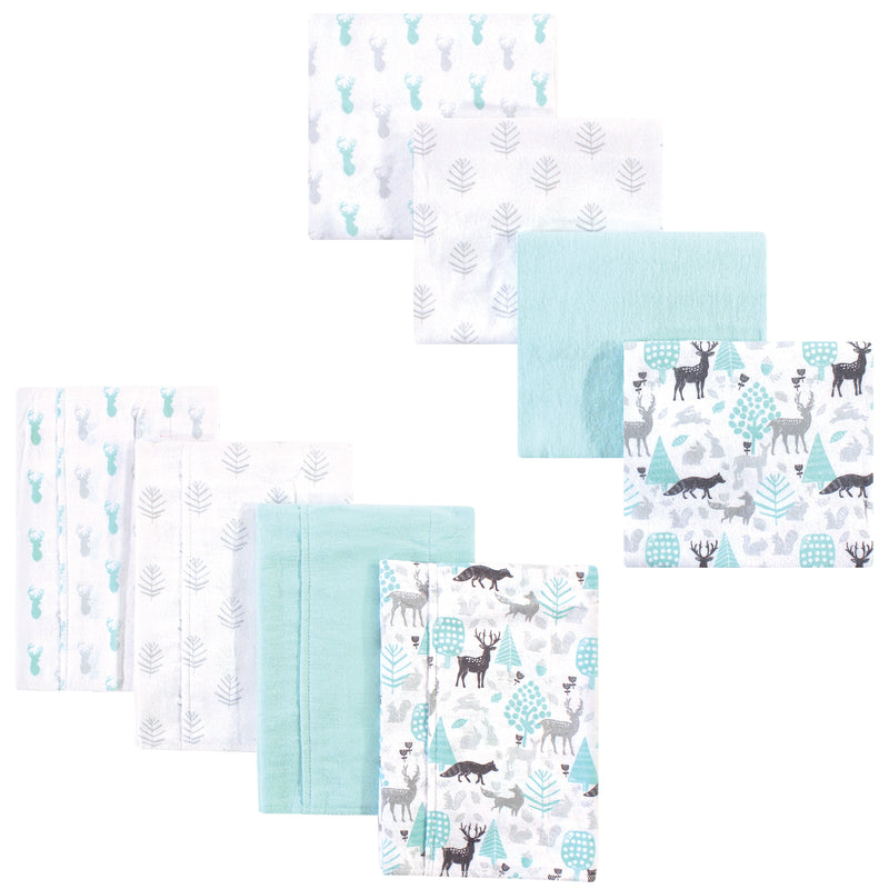 Hudson Baby Cotton Flannel Burp Cloths and Receiving Blankets, 8-Piece, Linocut Woodland Neutral