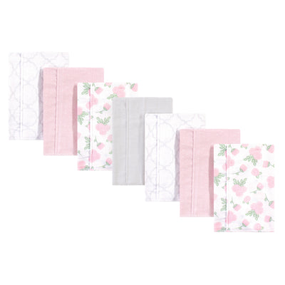 Hudson Baby Cotton Flannel Burp Cloths, Pink Rose