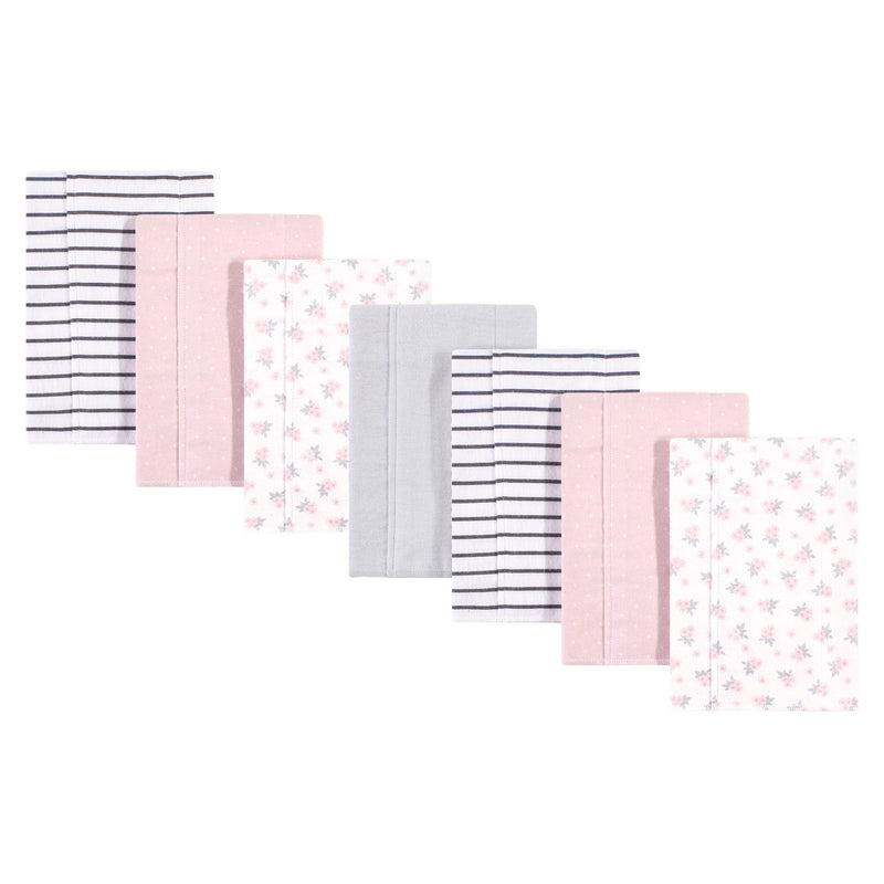 Hudson Baby Cotton Flannel Burp Cloths, Gray Pink Floral