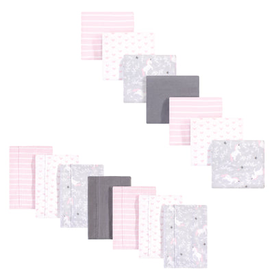 Hudson Baby Cotton Flannel Burp Cloths and Receiving Blankets, 14-Piece, Whimsical Unicorn