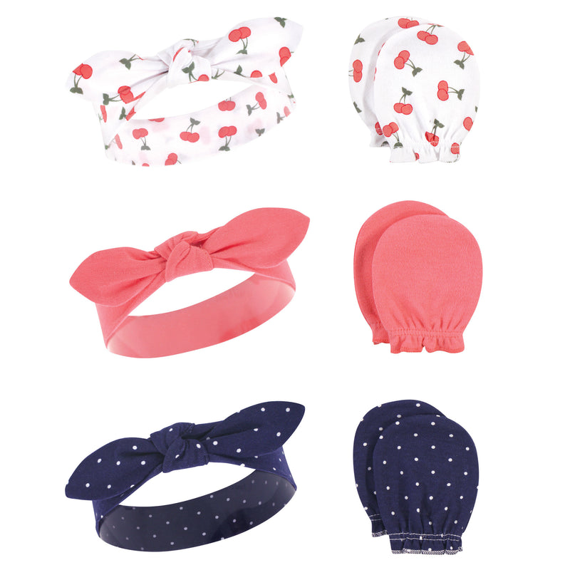 Hudson Baby Cotton Headband and Scratch Mitten Set, Cherries