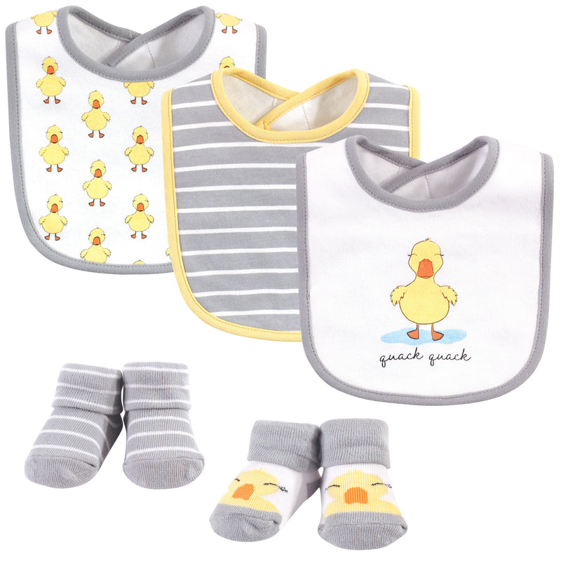 Hudson Baby Cotton Bib and Sock Set, Quack Quack