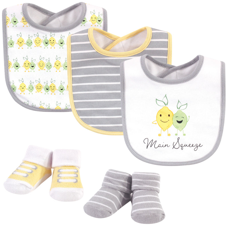 Hudson Baby Cotton Bib and Sock Set, Main Squeeze