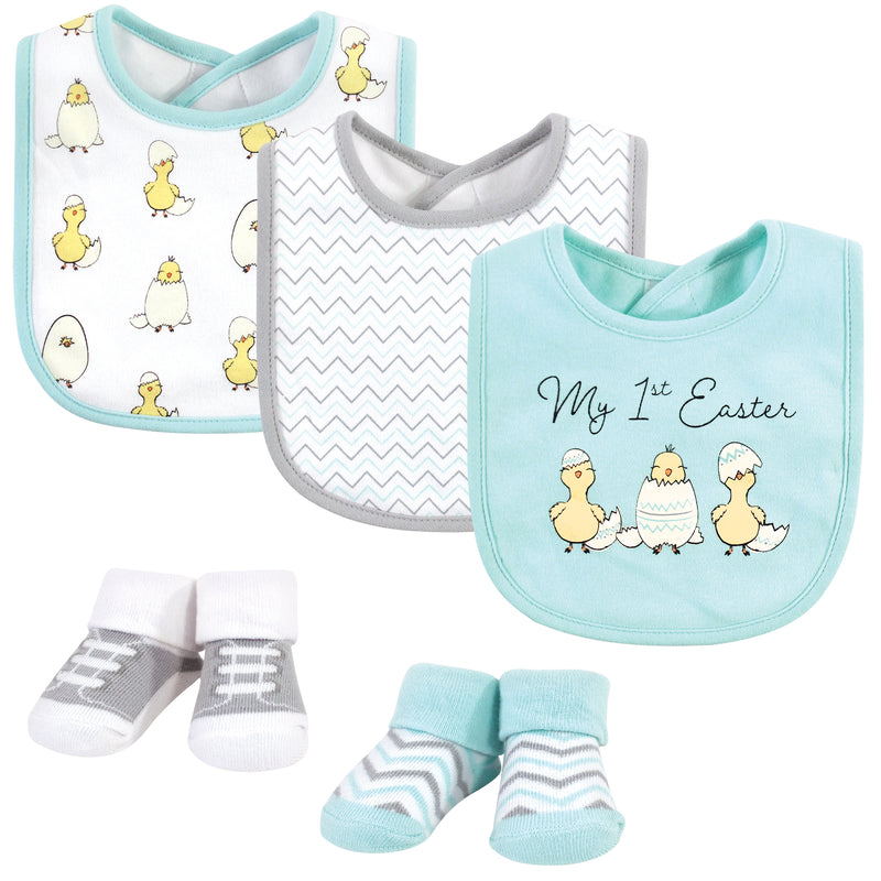 Hudson Baby Cotton Bib and Sock Set, Easter Chicks, One Size
