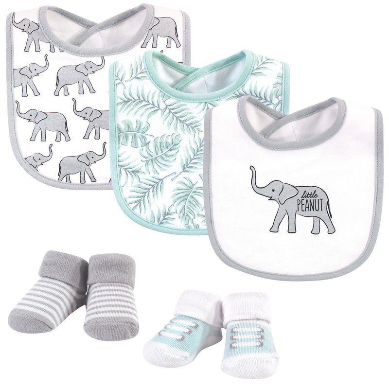 Hudson Baby Cotton Bib and Sock Set, Modern Safari Elephant