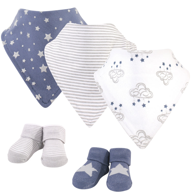 Hudson Baby Cotton Bib and Sock Set, Cloud Mobile Blue