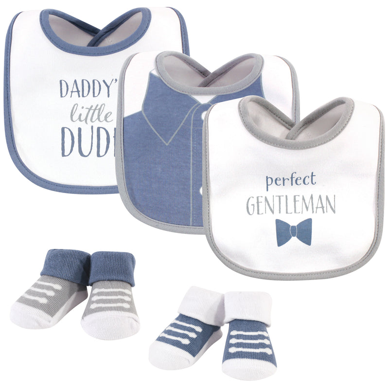 Hudson Baby Cotton Bib and Sock Set, Daddys Little Dude