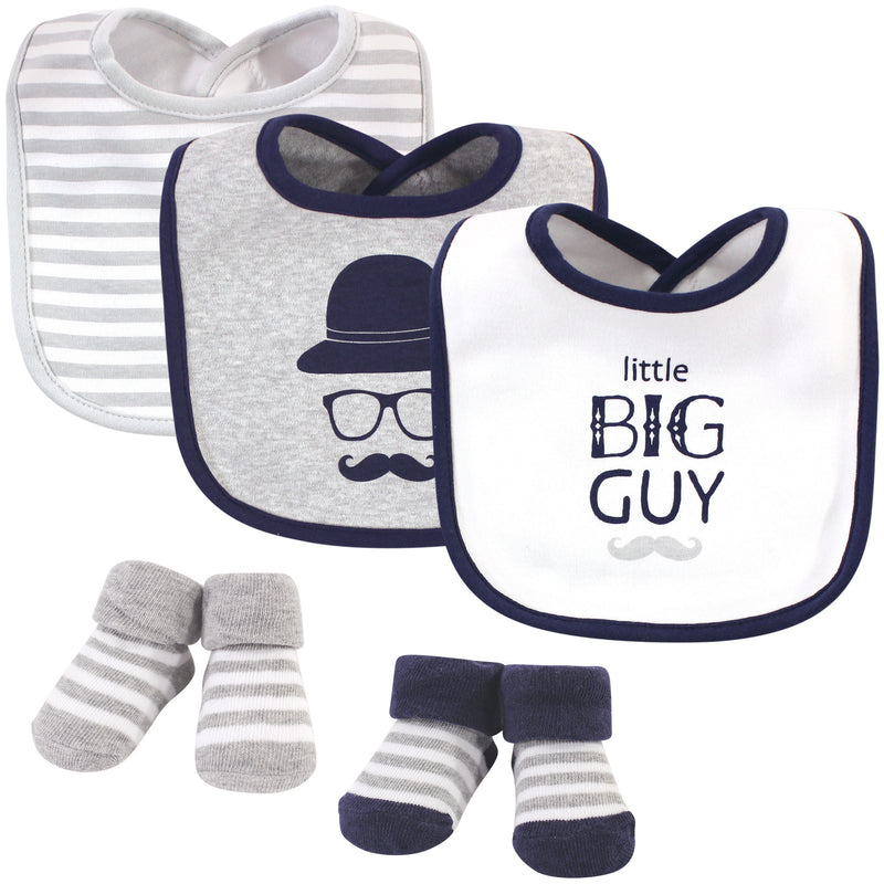 Hudson Baby Cotton Bib and Sock Set, Little Big Guy