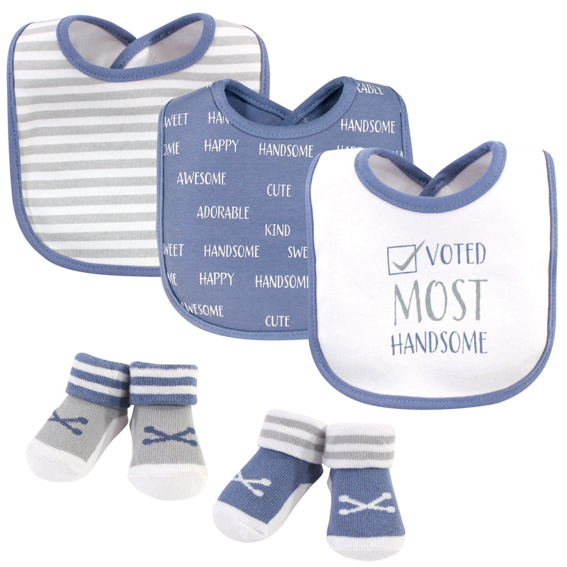 Hudson Baby Cotton Bib and Sock Set, Voted Most Handsome