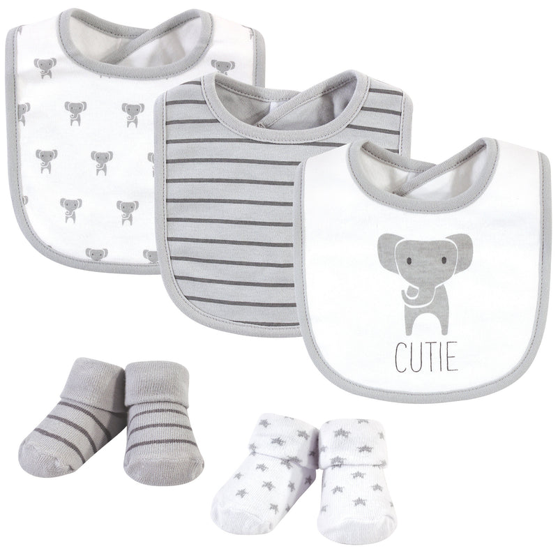 Hudson Baby Cotton Bib and Sock Set, Cute Elephant