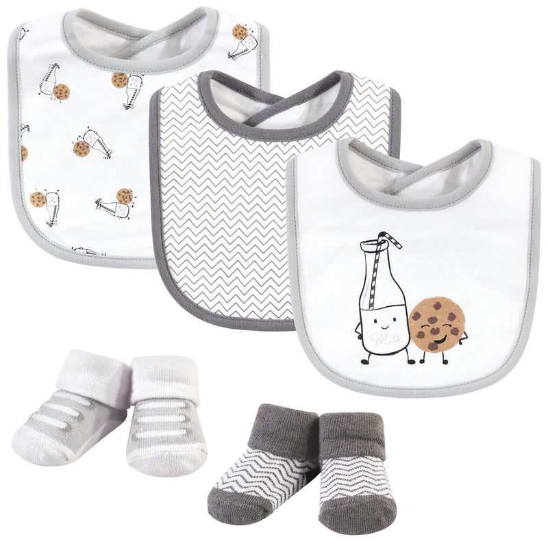Hudson Baby Cotton Bib and Sock Set, Milk And Cookies