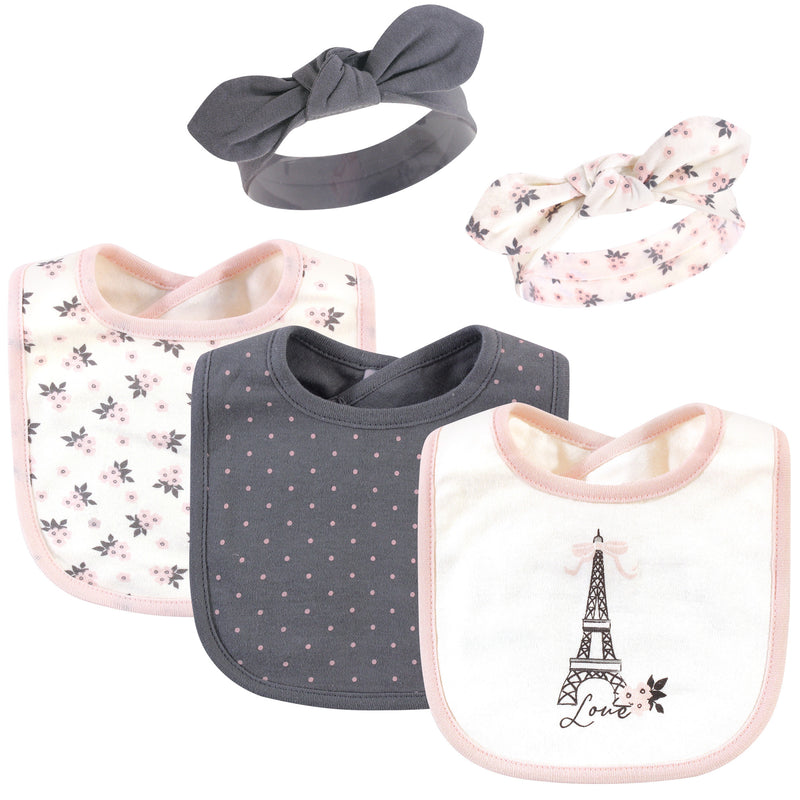 Hudson Baby Cotton Bib and Headband or Caps Set, ParisÂ 