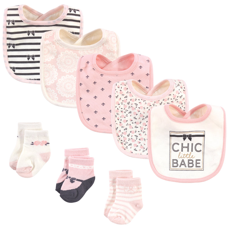 Hudson Baby Cotton Bib and Sock Set, Chic Lil Babe, One Size