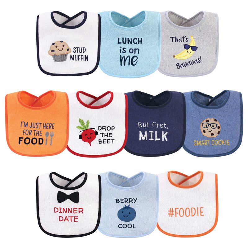 Hudson Baby Cotton Terry Drooler Bibs with Fiber Filling, Boy Muffin