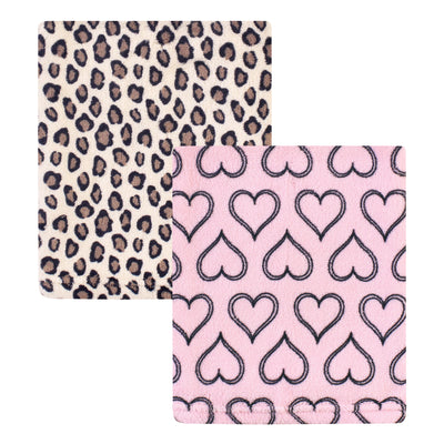 Hudson Baby Silky Plush Blanket, Leopard Heart