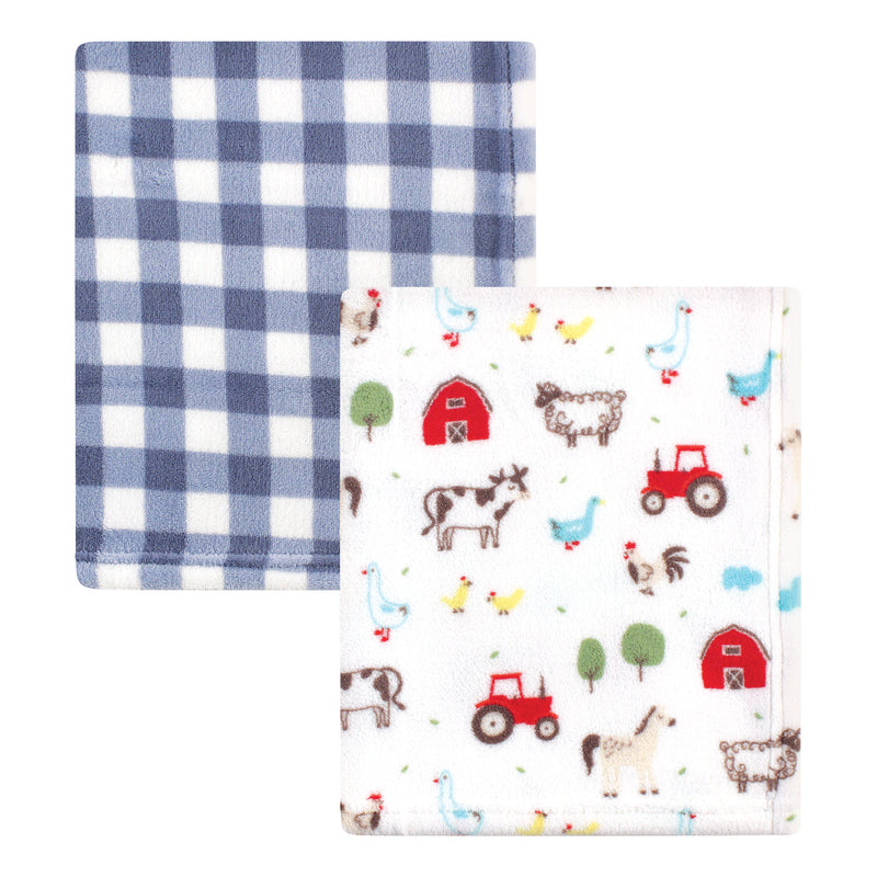 Hudson Baby Silky Plush Blanket, Boy Farm Animals, 30x36 inches