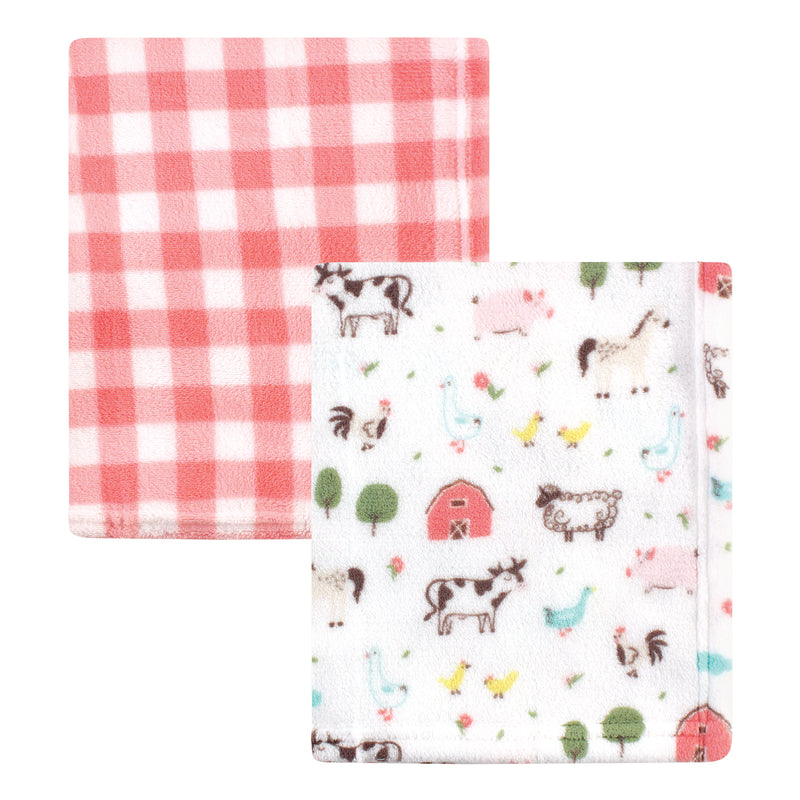 Hudson Baby Silky Plush Blanket, Girl Farm Animals, 30x36 inches