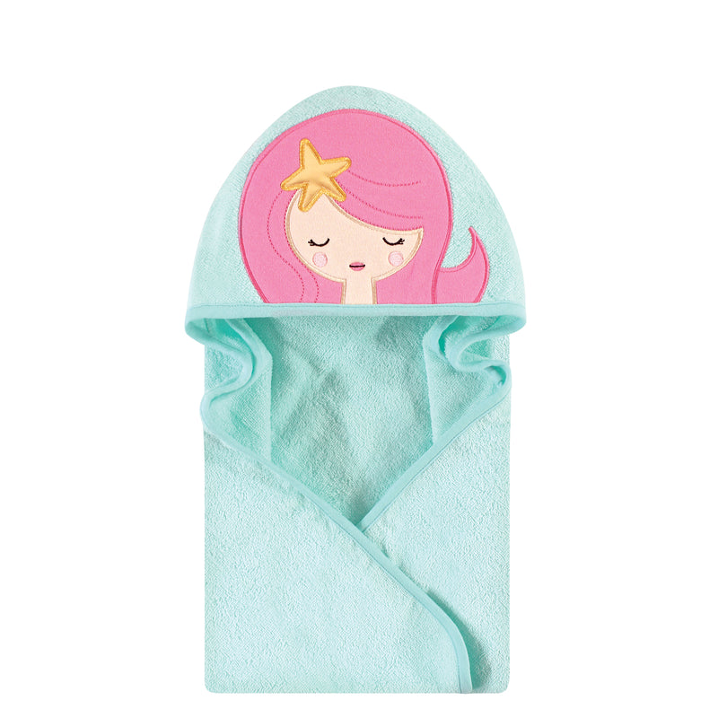 Hudson Baby Cotton Animal Face Hooded Towel, Mermaid