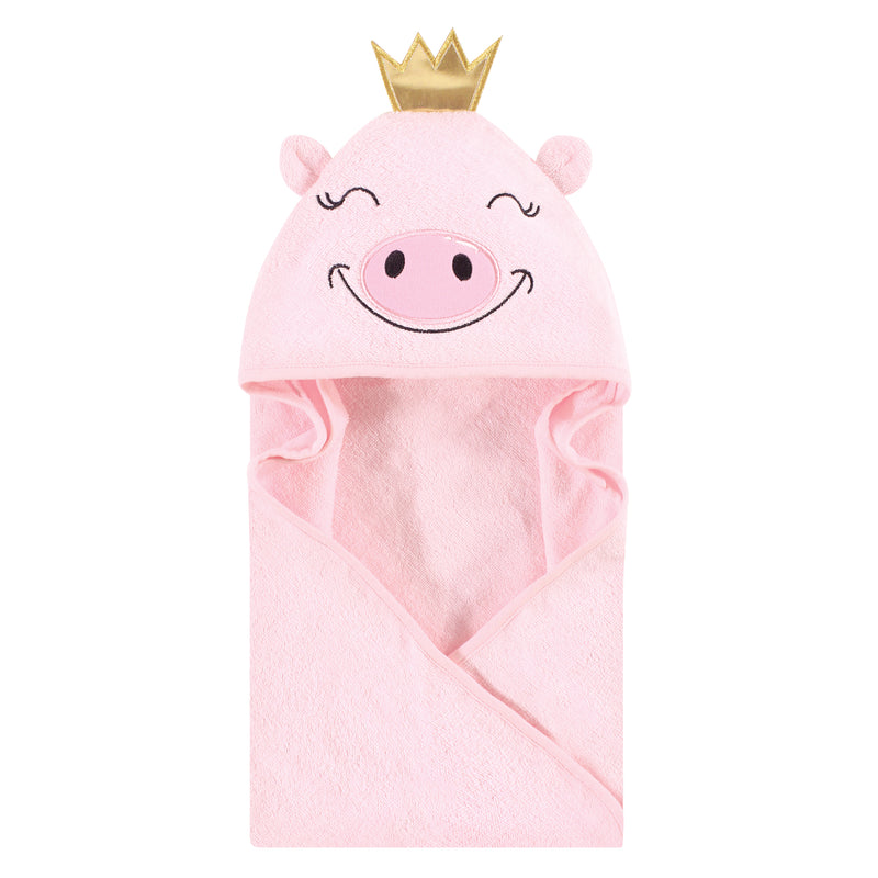 Hudson Baby Cotton Animal Face Hooded Towel, Pig