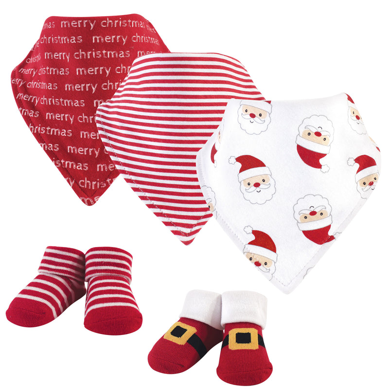 Hudson Baby Cotton Bib and Sock Set, Santa