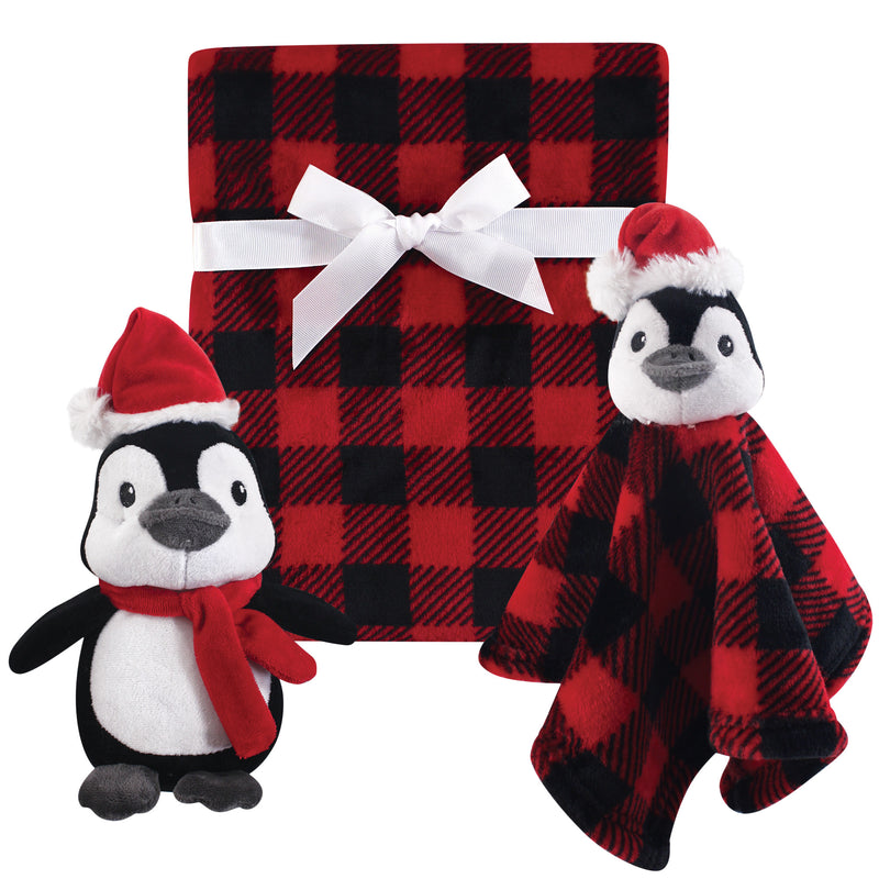 Hudson Baby Plush Blanket, Security Blanket and Toy Set, Holiday Penguin