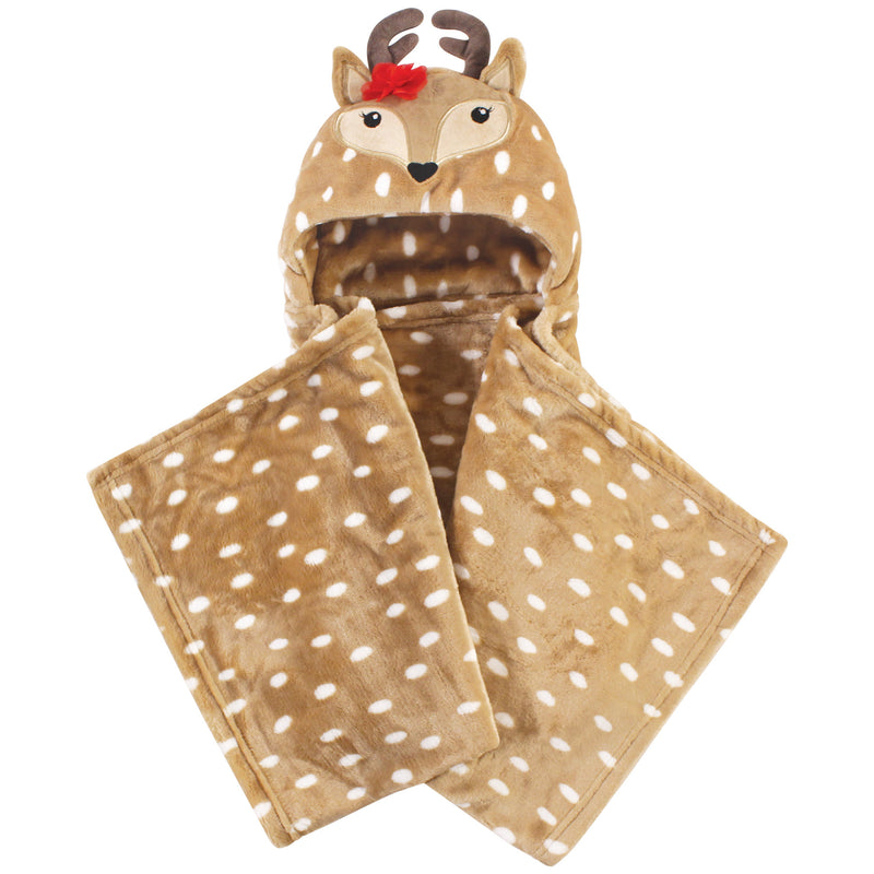 Hudson Baby Hooded Animal Face Plush Blanket, Girl Reindeer